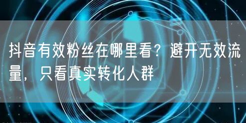 抖音有效粉丝在哪里看？避开无效流量，只看真实转化人群